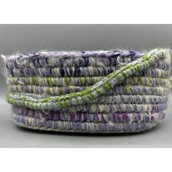 Handmade Wool Basket Purple Green Whimsical Cottage 10 x 5.5 Storage Decor - Picture 5 of 7